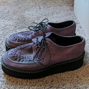 Purple suede creepers platform shoes